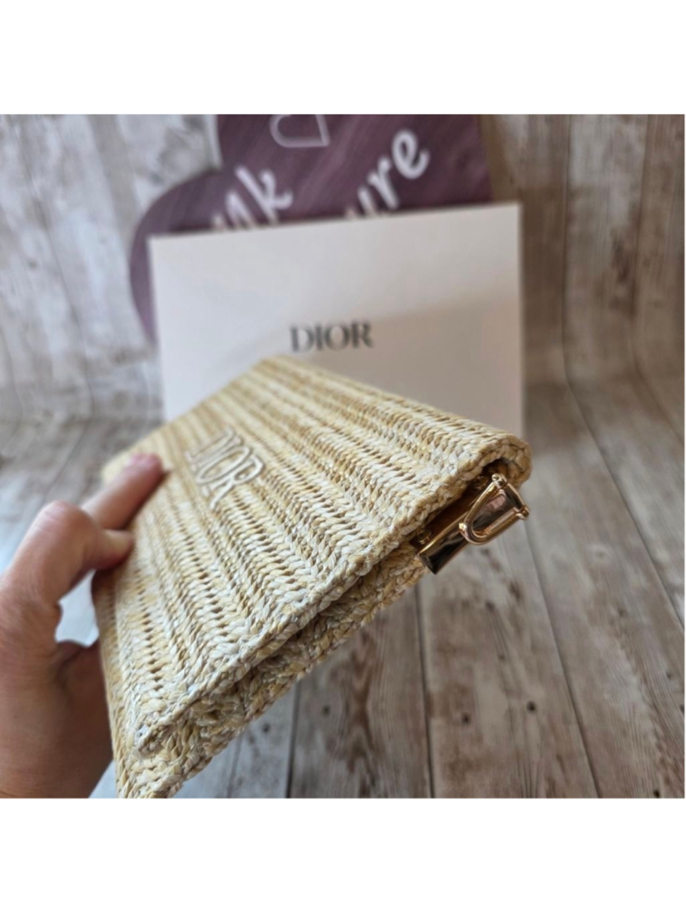 Dior Beige Woven Clutch with Pearl Strap NWOT - Picture 4 of 11